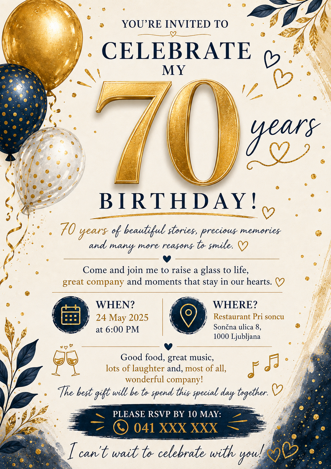 70th Birthday Invitation