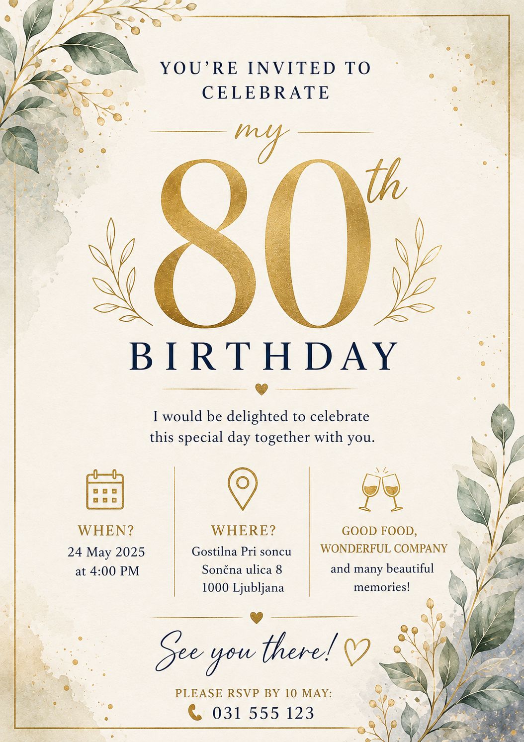 80th Birthday Invitation